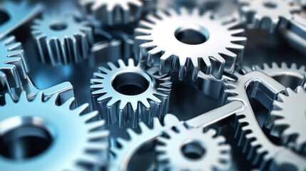 Aufkleber - Interlocking metal gears revealing precision engineering, mechanical complexity with gleaming metallic texture and intricate industrial design details