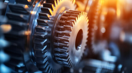 Aufkleber - Metal gears meshing, transferring mechanical power through intricate synchronized movement