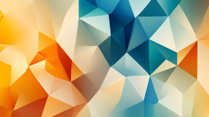 Poster - Low poly geometric pattern blending vibrant orange and blue hues, generating sleek digital aesthetic for contemporary graphic design projects