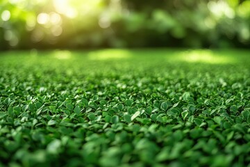 Poster - Dense green foliage of small leaves bathed in sunlight, creating a lush and vibrant natural scene.