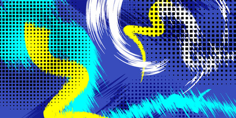 Wall Mural - Abstract Brush Background with Sporty Style and Halftone Effect. Brush Stroke Illustration for Banner, Poster, or Sports Background