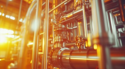 Poster - Detailed View of Industrial Pipes and Valves in Manufacturing Facility