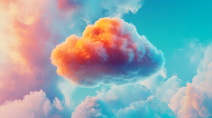 Poster - Vibrant orange cloud stands out against a backdrop of pastel-colored sky, creating a dreamy and surreal atmosphere