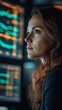 © Doni - Woman analyzing data, office, night