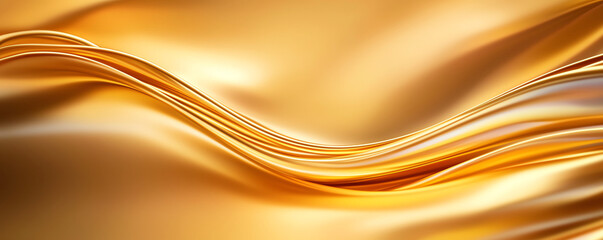 Poster - Luxurious golden fabric with smooth, flowing texture and elegant curves. shimmering surface reflects light beautifully, creating sense of opulence and warmth