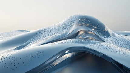 Poster - abstract futuristic landscape with smooth curves and glowing elements under soft light