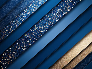 Poster - Shiny blue and gold abstract background with geometric patterns and glitter. design features diagonal stripes in various shades of blue and gold, creating modern and elegant look