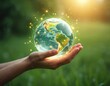 © Maryna - Earth globe in human hands, network connections. Concept for eco, technology, future. Green planet in hand, save environment, nature. Sustainable resources, alternative energy, ESG, environmental
