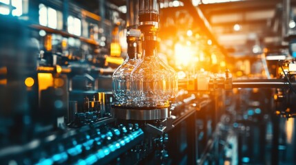 Poster - Industrial Production Line with Glass Bottles and Modern Machinery