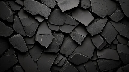Poster - Textured dark shale rock surface with rugged, abstract patterns. natural formation creates striking visual appeal, perfect for backgrounds or design elements