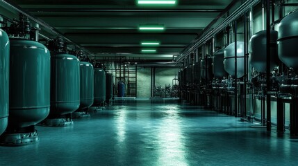 Poster - Industrial Storage Facility with Large Tanks and Dark Environment