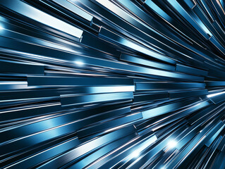 Poster - Shiny metallic bars create dynamic, radial pattern with blue hue, evoking sense of movement and energy. sleek design highlights reflective surfaces and modern aesthetic