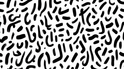 Fototapete - Abstract black and white pattern with short, curved brushstrokes on white background. The brushstrokes vary in length and direction, creating a