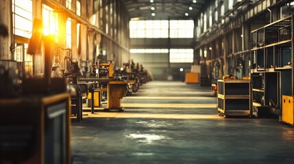 Poster - Industrial Warehouse Interior with Sunlight at Early Morning Hours