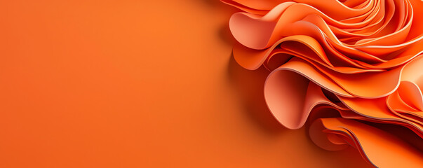 Poster - Elegant orange paper waves create vibrant and dynamic background, perfect for design projects. smooth curves and rich color evoke creativity and warmth