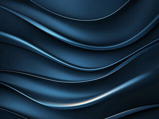 Poster - Sleek deep blue metallic texture with smooth flowing waves, creating abstract design that evokes sense of calm and sophistication