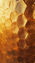 Poster - Abstract golden hexagonal structure with light reflections and textures