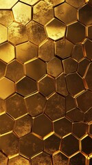 Poster - Intricate golden honeycomb pattern with textured metallic surface
