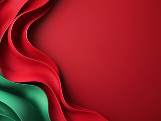 Poster - Elegant red and green wavy ribbons create festive background, perfect for holiday themes and celebrations. smooth texture adds touch of sophistication