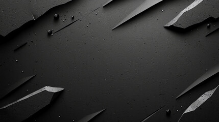 Poster - Rough black concrete wall texture with sharp angular shapes and surface details creates dramatic and industrial feel. Perfect for backgrounds or design elements