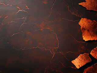 Poster - Textured dark surface with copper accents and cracked patterns, creating antique look. warm tones evoke sense of depth and richness