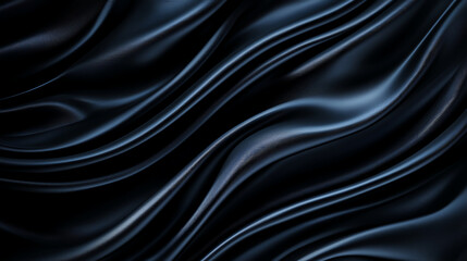 Poster - Sleek black fabric with smooth, flowing waves creates elegant texture. dark tones and soft curves evoke sense of luxury and sophistication