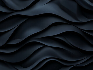 Poster - Sleek black waves create dynamic texture, showcasing depth and movement in modern design. interplay of light and shadow enhances visual appeal