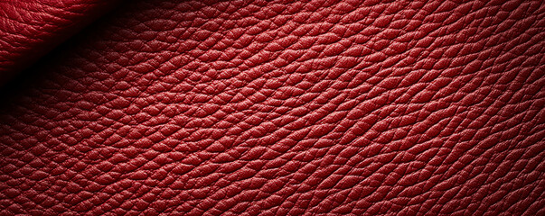Poster - Rich dark burgundy red leather texture with pebble grain pattern, showcasing luxurious and sophisticated appearance. Ideal for upholstery and fashion design