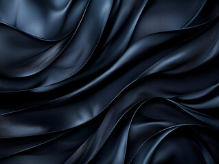 Poster - Luxurious dark fabric with smooth, flowing waves and rich texture. deep blue and black tones create elegant and sophisticated appearance, perfect for various design applications