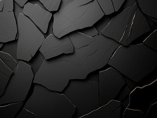 Poster - Cracked black rock texture with abstract gray pieces creating striking visual. arrangement of stones adds depth and interest to surface
