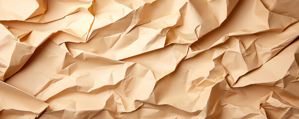 Poster - Crumpled recycled kraft paper texture with warm beige tone, creating organic and natural feel. Ideal for backgrounds or creative projects