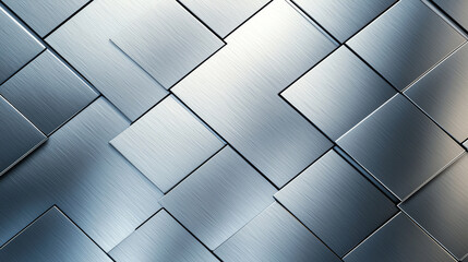 Poster - Brushed stainless steel sheet metal with modern geometric pattern, showcasing sleek and polished surface that reflects light beautifully