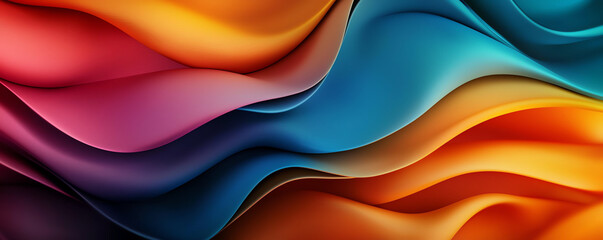 Poster - Colorful wavy background with smooth gradients in vibrant hues of orange, blue, and pink, creating dynamic and modern visual effect