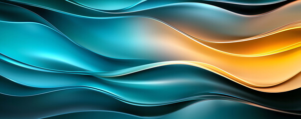 Poster - Smooth waves of blue and orange create vibrant abstract background, evoking sense of fluidity and motion. interplay of colors adds depth and visual interest