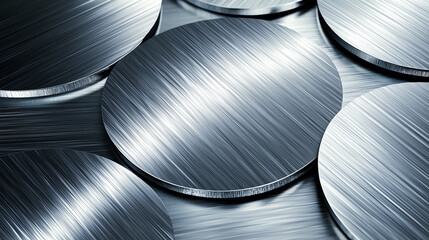 Poster - Brushed silver metal circles with scratched steel texture create modern industrial look. shiny surface reflects light beautifully, adding depth and interest