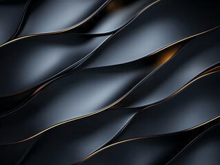 Poster - Sleek black waves with golden accents create modern, elegant texture. polished surface reflects light beautifully, adding depth and sophistication to any design