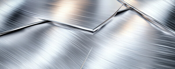 Poster - Brushed stainless steel sheets with polished aluminum surface, reflecting light beautifully. texture and shine create modern and industrial feel