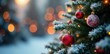 © Wachiraporn - Snowflakes clung to the branches of a Christmas tree, white and red christmas tree, holiday decorations