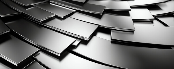 Poster - Sleek metallic surface with layered shiny silver plates creating modern texture. reflective quality adds depth and sophistication to design