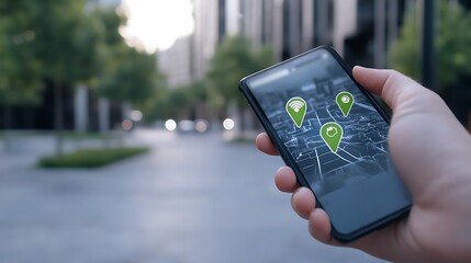 Poster - A digital map showcasing augmented reality with interactive waypoints for future navigation.