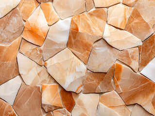 Poster - Textured surface of orange and beige stone tiles arranged in mosaic pattern, showcasing natural variations and beauty. Ideal for interior design and decoration