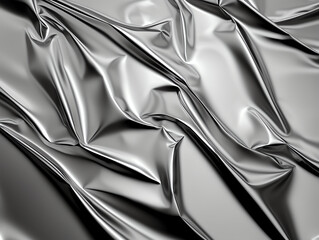 Poster - Shiny silver aluminum foil with crumpled texture, creating modern and sleek appearance. reflective surface adds depth and interest to image