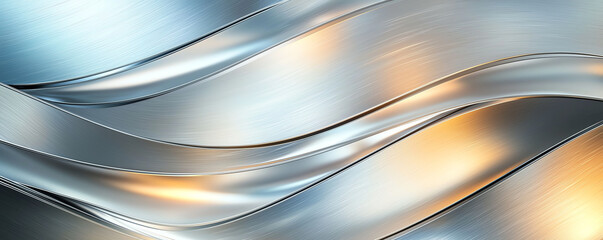 Poster - Sleek metallic waves with brushed texture and warm highlights create modern and dynamic visual. interplay of light and shadow adds depth and sophistication
