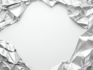 Poster - Crumpled silver foil creates textured frame around blank space, perfect for showcasing designs or messages. shiny surface adds modern touch to any project