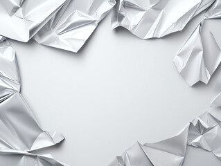 Poster - Crumpled silver foil creates textured background with smooth surface. shiny, reflective material adds depth and interest, perfect for various design projects