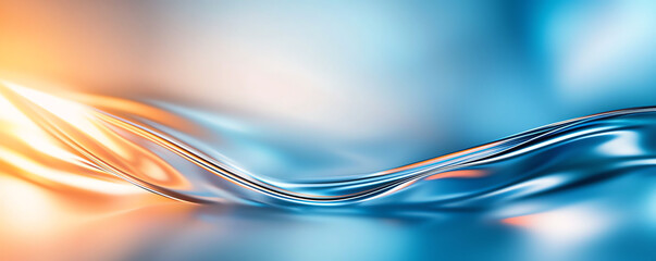 Poster - smooth, flowing wave of metallic silver and blue gradient creates serene and dynamic visual effect, evoking sense of calm and fluidity