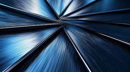 Poster - Sleek blue metal texture with radial lines creating dynamic visual effect. shiny surface reflects light, enhancing modern and industrial feel of image