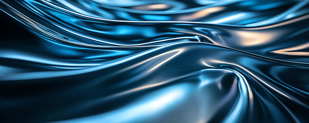 Poster - smooth, shiny surface with flowing blue metallic waves creates mesmerizing visual effect. interplay of light and texture evokes sense of calm and fluidity