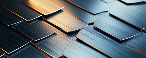 Poster - Sleek metallic tiles with shiny finish, reflecting light beautifully. intricate arrangement creates modern and industrial aesthetic, perfect for design inspiration