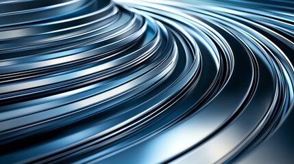 Poster - Sleek metallic curves create dynamic and modern visual effect, showcasing shiny aluminum surfaces in radial pattern. image evokes sense of motion and fluidity